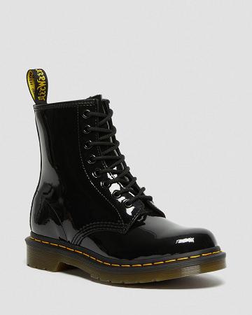 Women's Dr Martens 1460 Patent Leather Lace Up Boots Black | AU 195MQZ